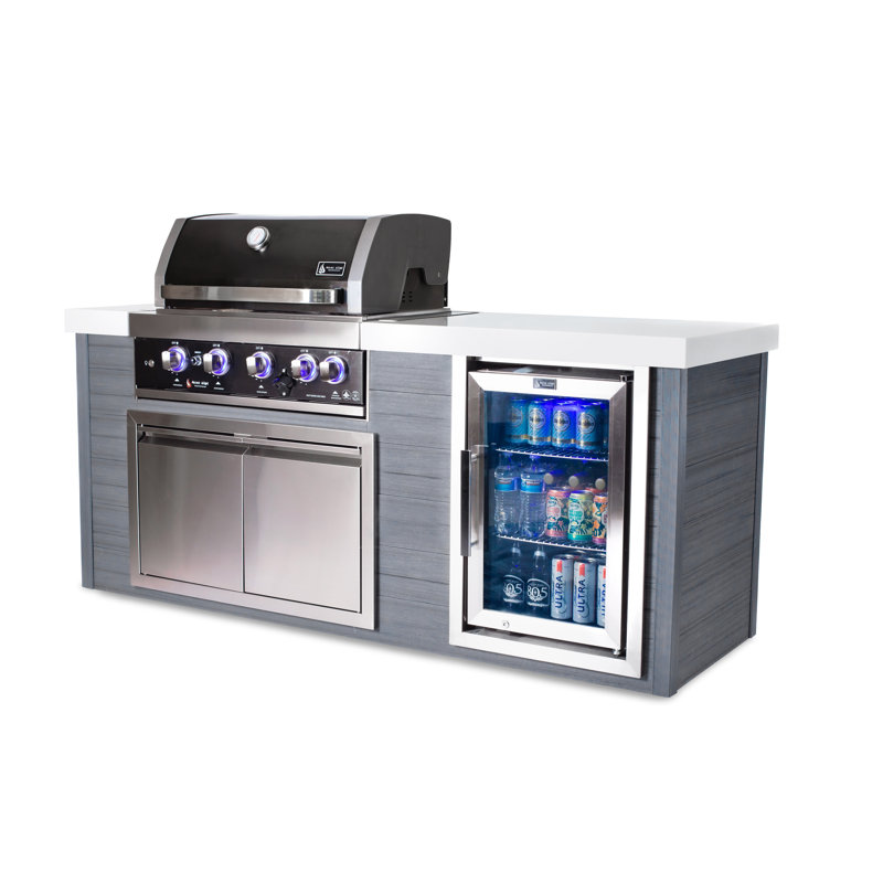 Mont Alpi Artwood 4-burner Black Stainless Steel Outdoor Kitchen Island With Compact Refrigerator