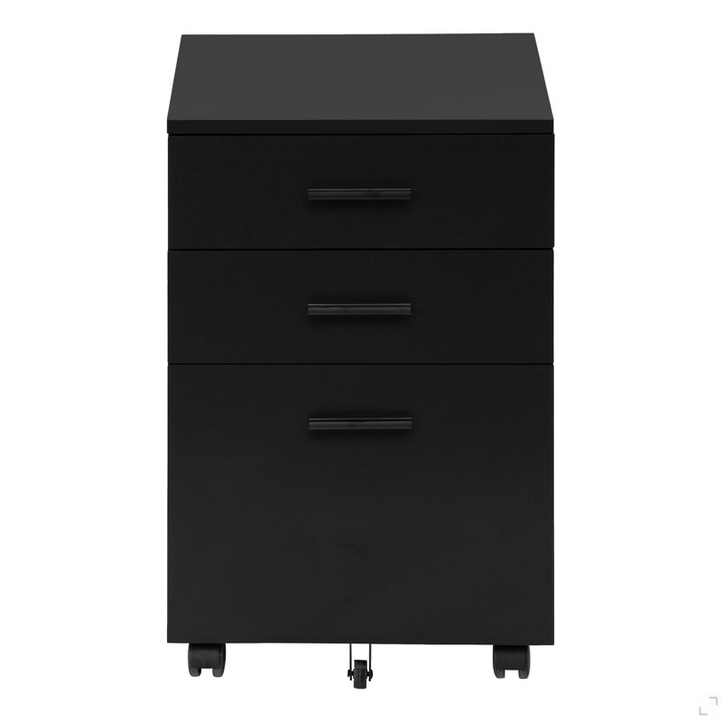 Classeur, mobile à roulettes, tiroirs de rangement, support pour imprimante, bureau, bureau, stratifié noir, contemporain, moderne