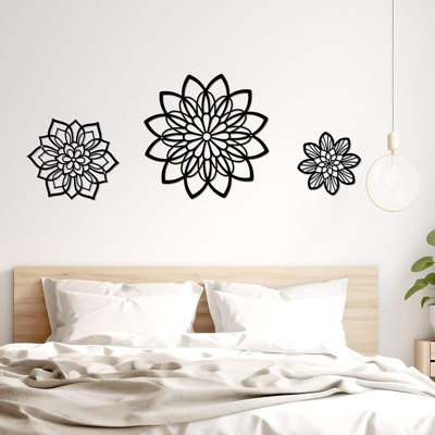 Zzbakress 3 Pieces Metal Flowers Wall Decor, Black Wall Decor, Flower Art Wall Decor Farmhouse Wall Decor Multiple Flowers Hanging Decor For Bathroom Living Room Garden Office (black Elegant)