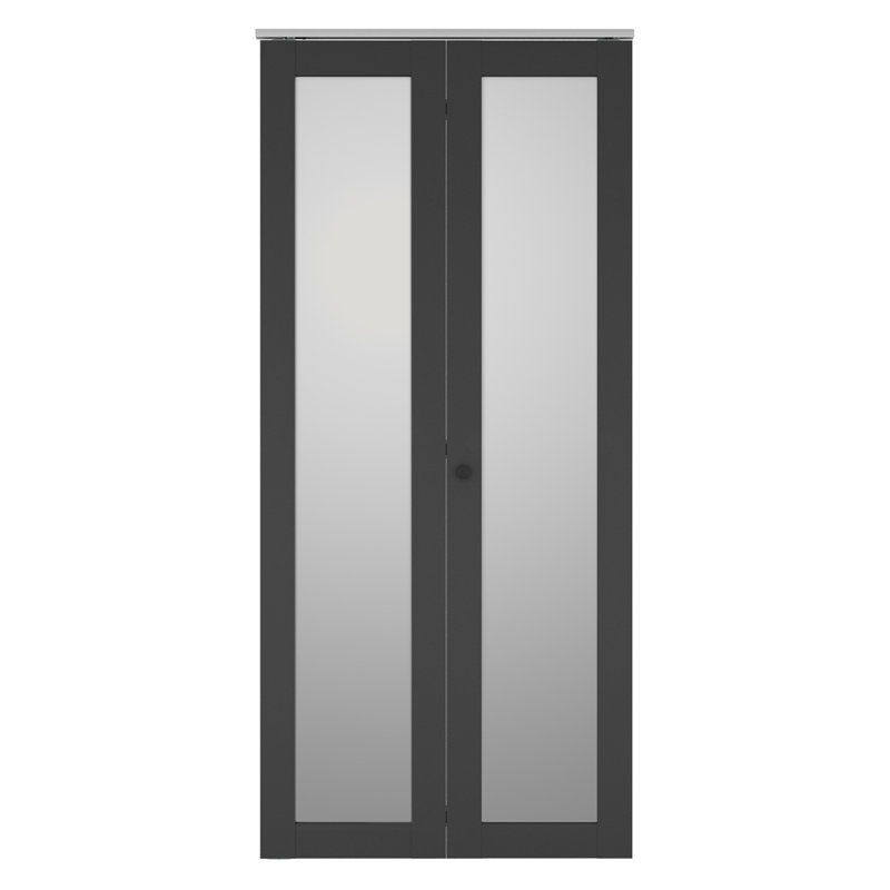 36 in. x 80 in. Full Lite Frosted Glass Black MDF Bi-Fold Door with Hardware Kit and Door Handle, Black, 30" x 80"
