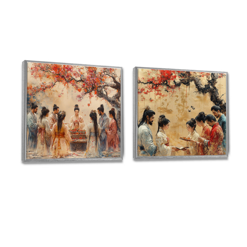 Ancestors Blessing I - Art mural traditionnel chinois - ensemble d'art mural traditionnel 2 pièces, H 30 po x l 61 po
