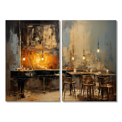 «Sonata Pinao» rétro dans un café Jazz I - art mural traditionnel 2 pièces