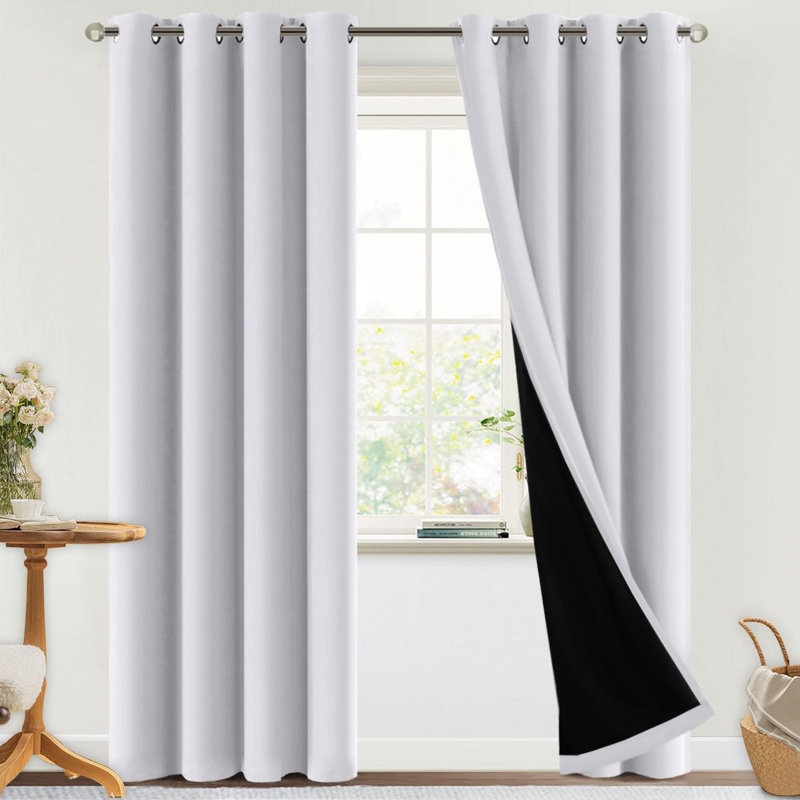 Eliott Solid 100% Blackout Thermal Insulated Grommet Curtain Panels Heat and Full Light Blocking Curtains for Living Room with Black Liner 2 Panels Set