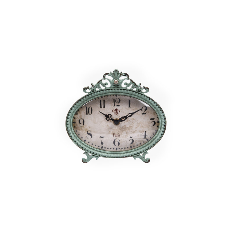 Decorative Antiqued Pewter Mantel Clock, Aqua
