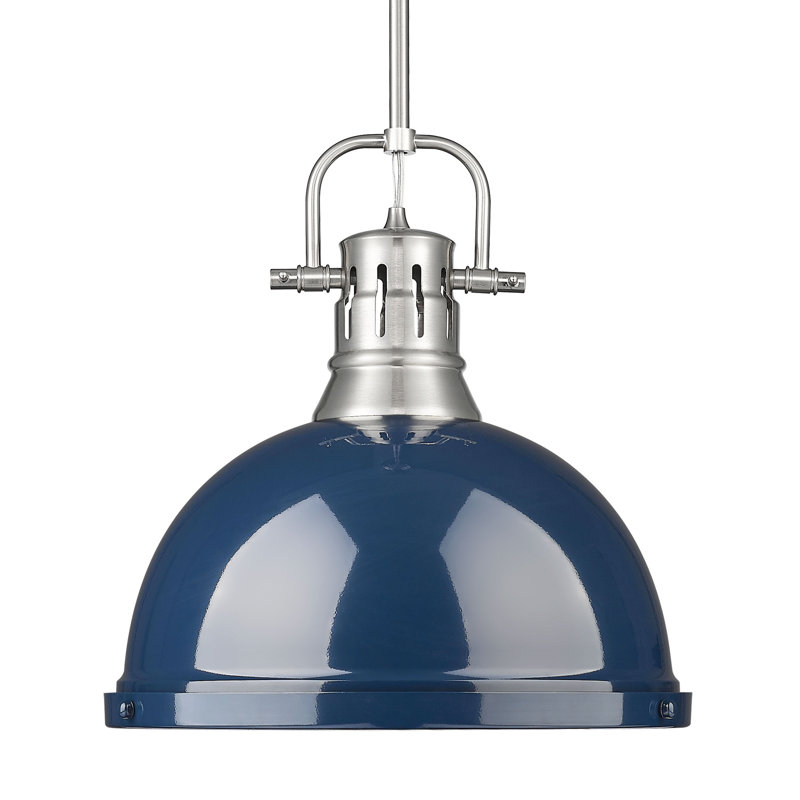 Bryceton 1-Light Pendant with Rod, Pewter, Matte Navy