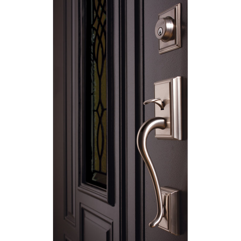 Addison Handleset with Deadbolt and Door Lever and Rosette, Satin Nickel