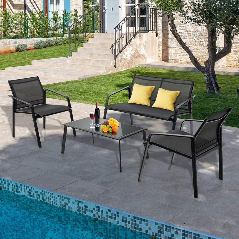 Ensemble de meubles de patio 4 pièces Latitude Run®, Noir
