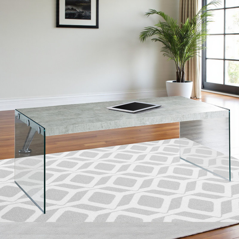 Coco Gray Finish Tempered Glass Side Accent Coffee Table, 15.95" H X 43.7" W X 21.8" D