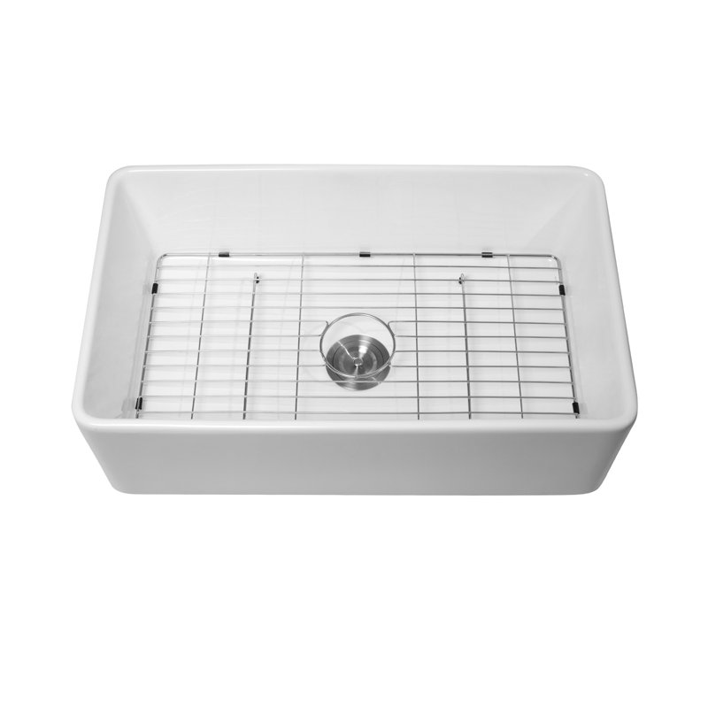 White Farmhouse Kitchen Sink, Apron Front Porcelain Ceramic Single Bowl, 30 X 20 X 9 Inch | Gift Idea