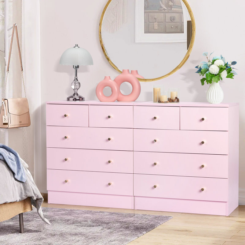Armoire de rangement à 5 tiroirs Cilegon, Rose