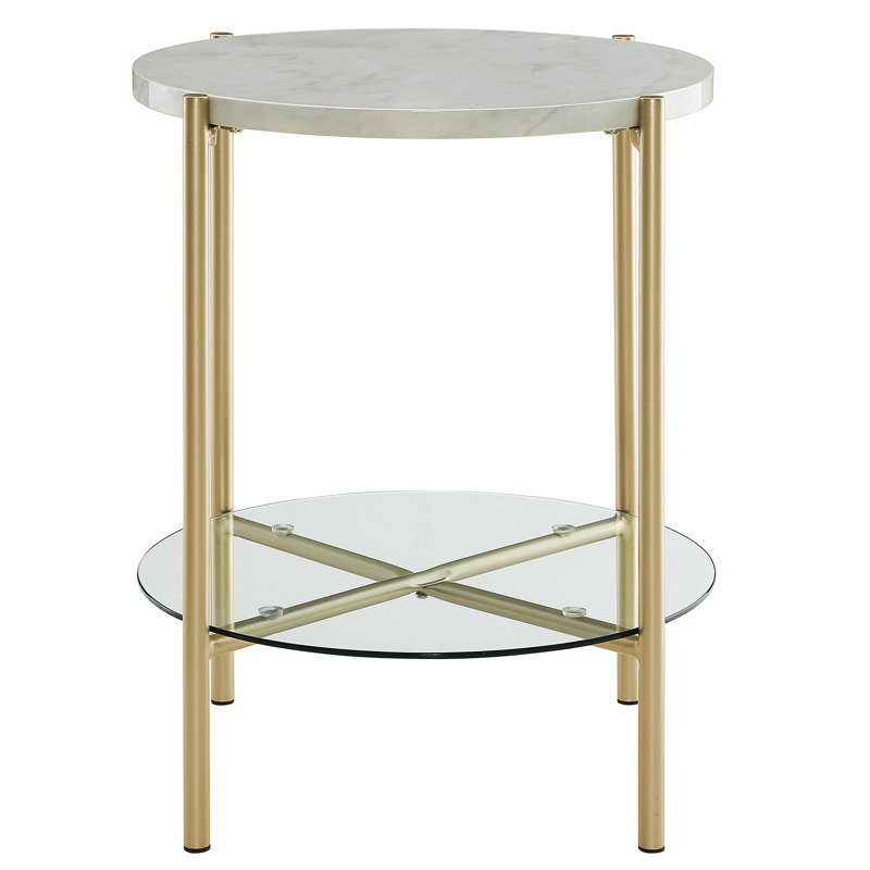 Table de bout avec rangement Seyhan, Marbre blanc /Or