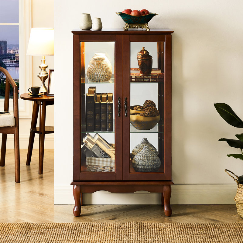 Vitrine en noyer avec éclairage intérieur et tablettes réglables, Noyer