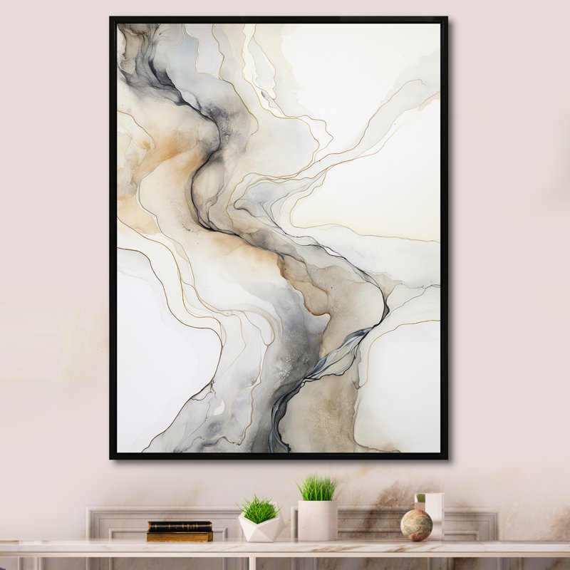 Rivers Resonance Dreams I - Abstract Marble Canvas Wall Art, Black Floater Framed, 32" H x 16" W