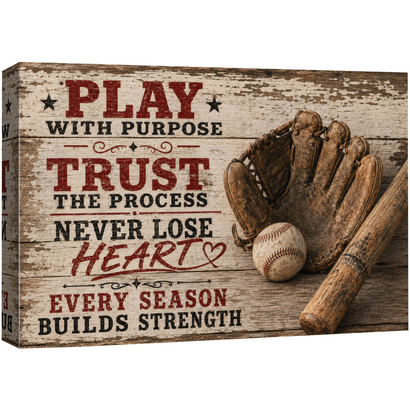 «Play With Purpose Baseball», citation de motivation, art sportif rustique, photos de chambre d'adolescent, impression encadrée sur toile, impression sur toile