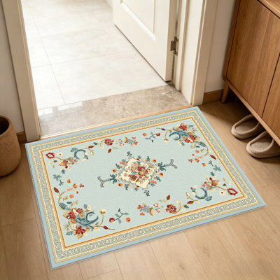 Tapis à motifs floraux bleu clair pour le salon, doux et confortable, convient à toutes les saisons, facile à entretenir, tapis de sol intérieur lavable à la machine, sous la table de ferme convenant à la chambre à coucher, à la salle à manger, au bureau, au patio, au balcon, à la décoration intérieure