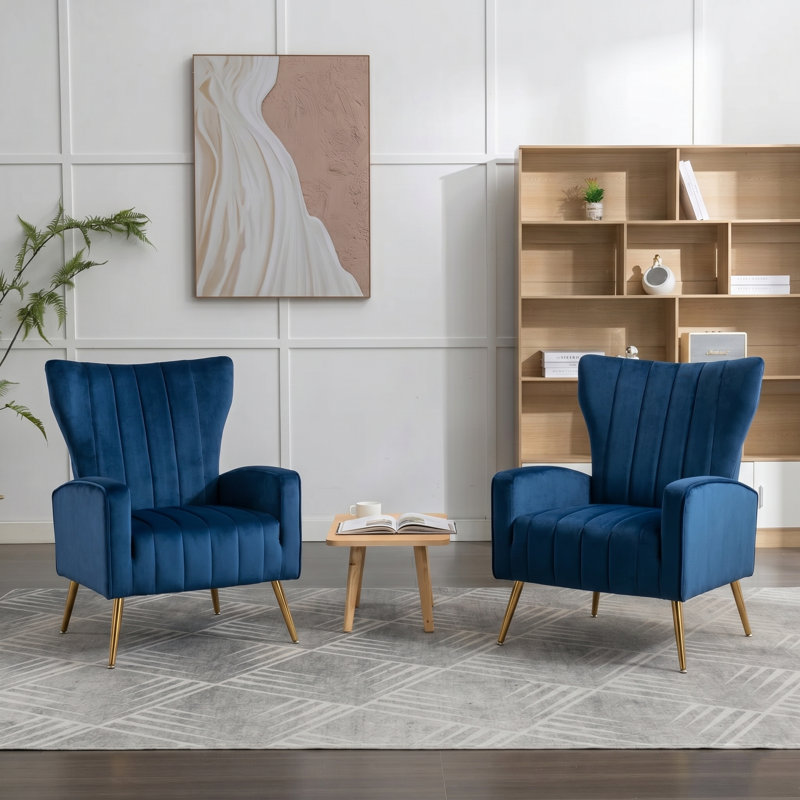 Fauteuil en velours à pieds en métal, Navy Blue