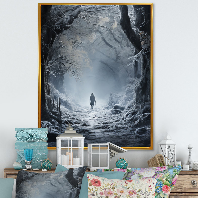 Winter Solitude - paysages, impressions d'art mural, H 32 po x l 16 po x P 1 po, Cadre flottant doré