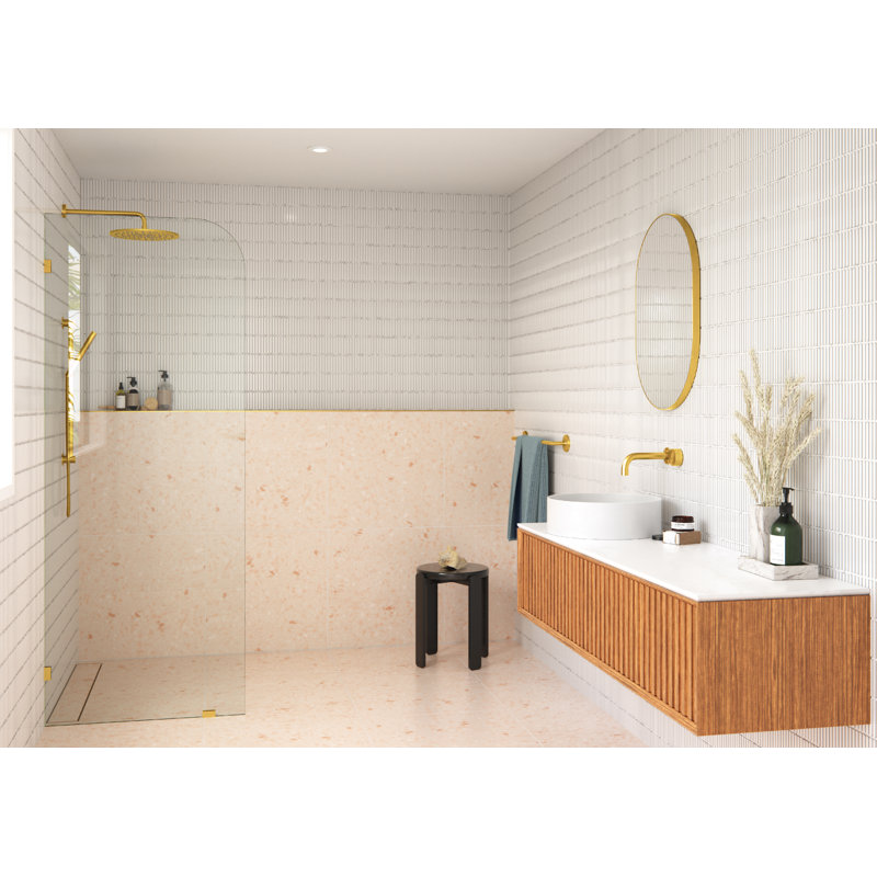 Solaris 40 in. x 78 in. Fully Frameless Radius Single Fixed Shower Panel, Satin Brass