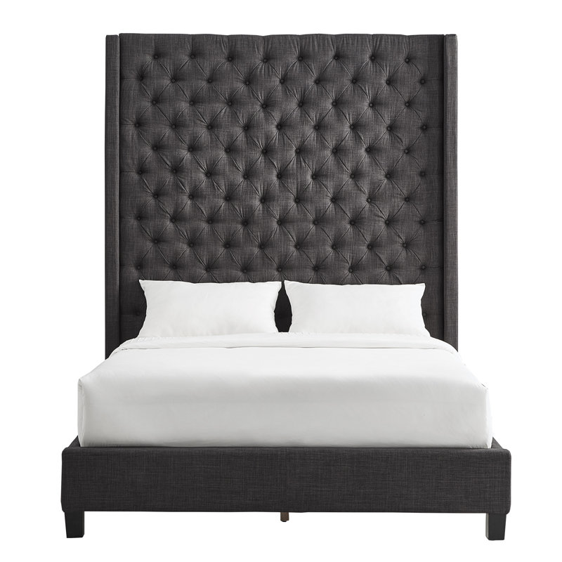 Lit tapissier standard Kaster, Lin gris foncé chiné, Grand