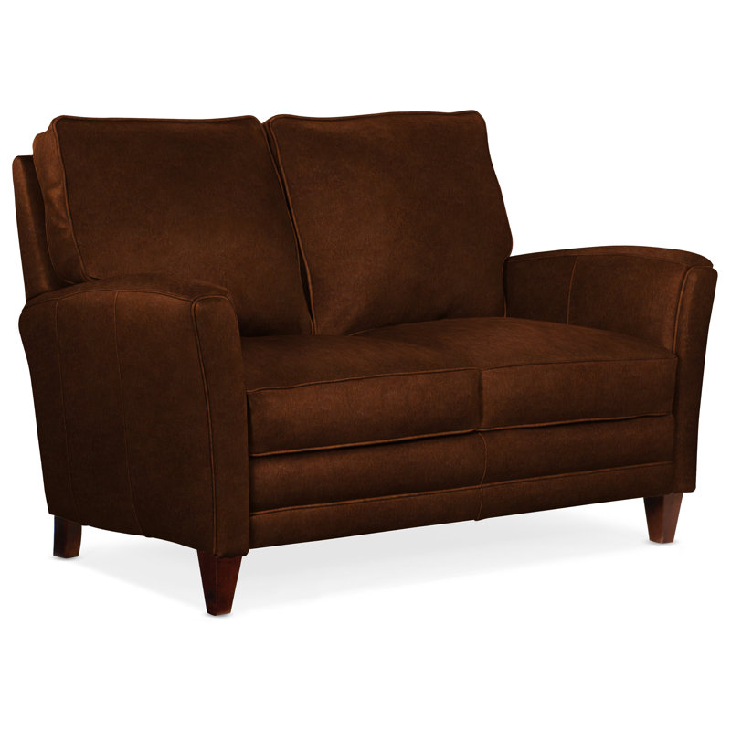 Zion Loveseat, Mahogany, Aline Light Gray Stonewash Genuine Leather