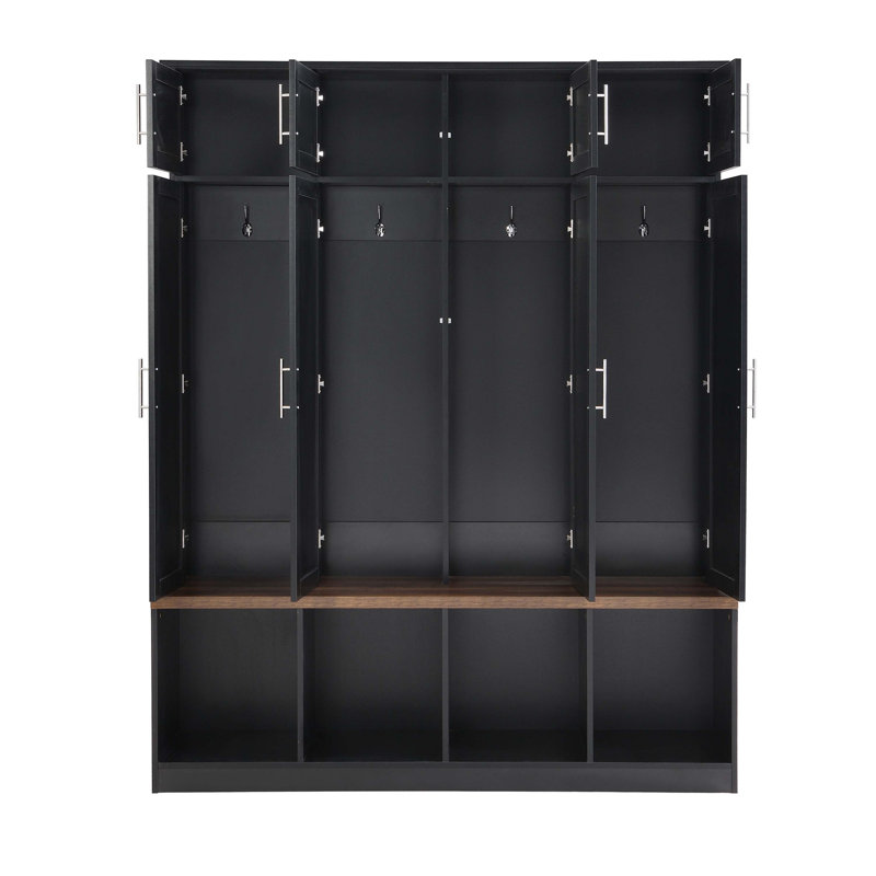 Arbre d'entrée Pastorino de 59,11 po de largeur avec banc et rangement pour chaussures, armoire d'entrée avec compartiments ouverts pour le salon, couloir