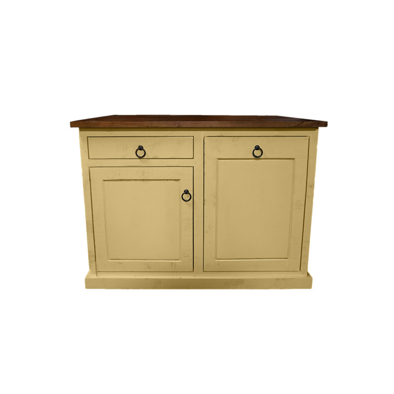 Farmhouse 60" Solid Wood Kicthen Island with trash bin compartment and Drop Leaf, Cupola Yellow