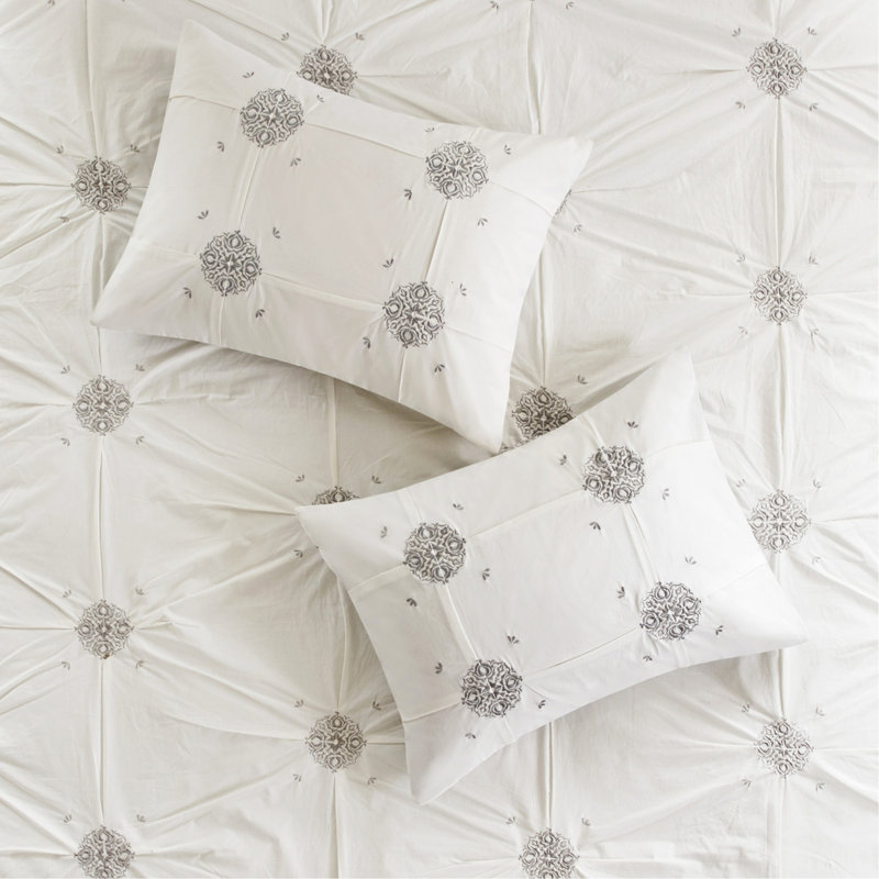 Ensemble de housse de couette réversible en coton brodé double / grand 4 pièces