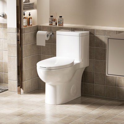 1000g Map Score One - Piece Toilet With 1.1/1.6 Dual Flush, 17 Inch Height Seat, Siphonic S Trap 12, Rimless Bowl And Soft Closing Seat In Gloss White Bathroom Height, Siphon Flush Technology, 360