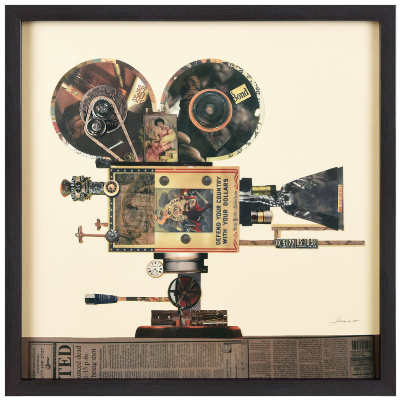 'Antique Film Projector' Dimensional Art Collage Under Glass