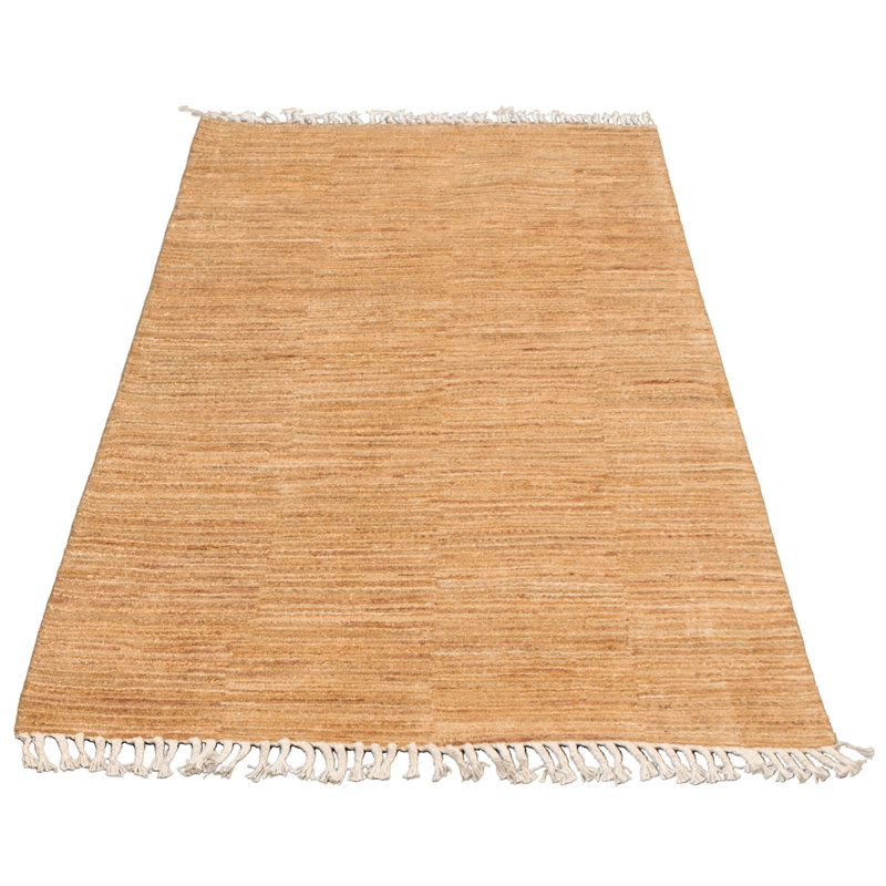 Tapis décoratif en laine brun clair de conception unique 4 pi x 6 pi 4 po Audrene noué à la main