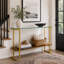 Console à deux niveaux, style moderne du milieu du siècle, avec plateau en verre transparent.