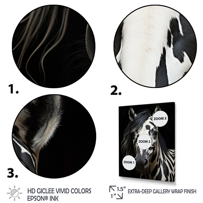 «White Black Horse Serenity I», reproduction sur toile, H 44 po x l 34 po x P 1,5 po, Cadre flottant naturel