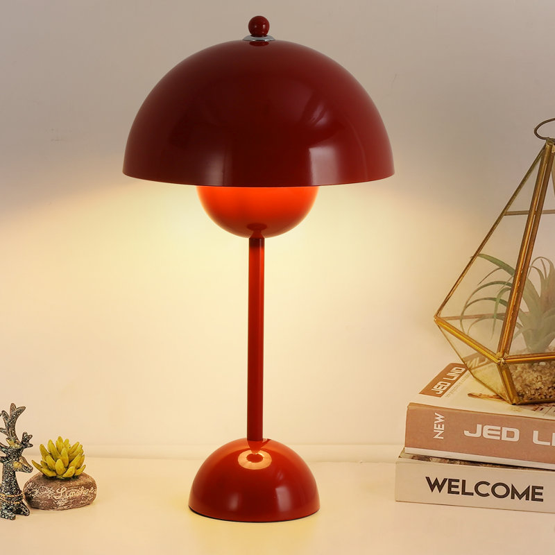 Modern Red Flower Cute Small Dome Shade Table Lamp,nordic Minimalist Mushroom Lamp Retro Nightstand Bedside Lamp Desk Lamp