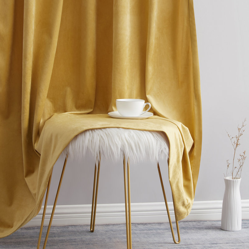 Pleze Velvet Semi Sheer Curtain Pair, Gold, 54" W x 96" L