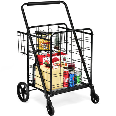 Folding Shopping Cart Jumbo Double Basket Grocery Cart with Wheels