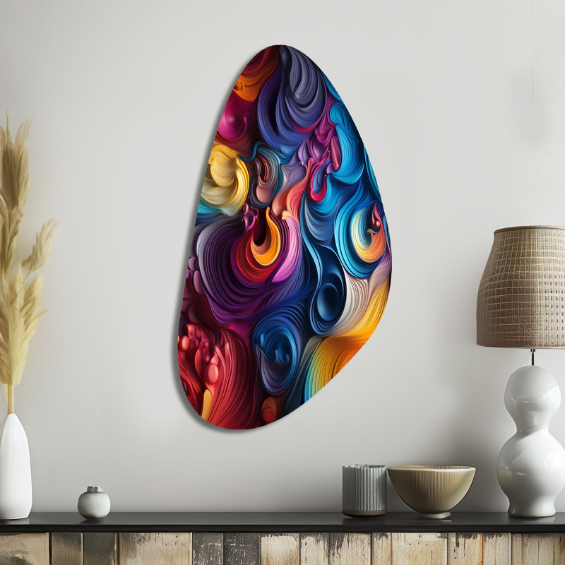 Popart psychedelic Swirls - Art mural asymétrique abstrait en métal, reproduction d'art moderne de forme irrégulière