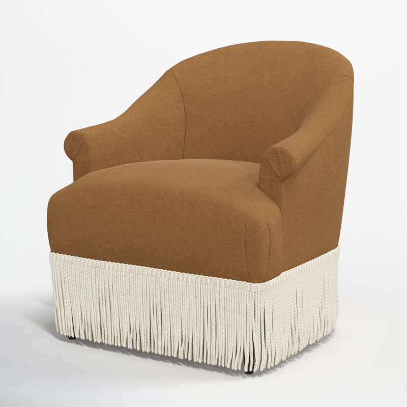 Callie Upholstered Wingback Chair, Textured Amber Linen, Ivory