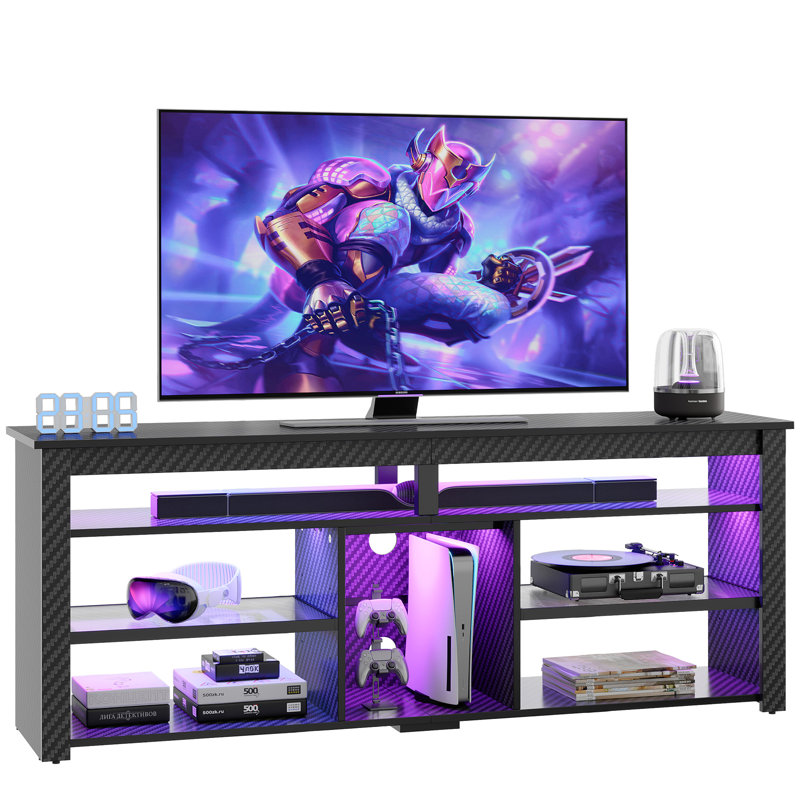 Inzel 63" TV Console for 70 inch TV, Tall TV Stand with Led, Media Console with Adjustable Storage Shelves
