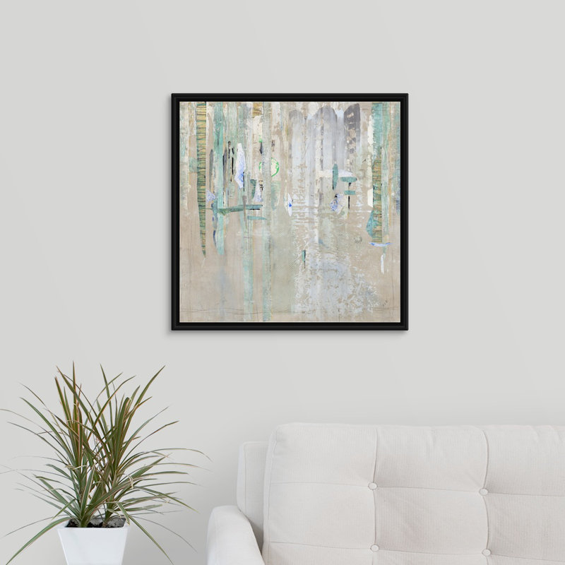 « cascade réflexions », peinture sur toile, H 21,7 po x l 21,7 po x P 1,75 po, Cadre flottant noir