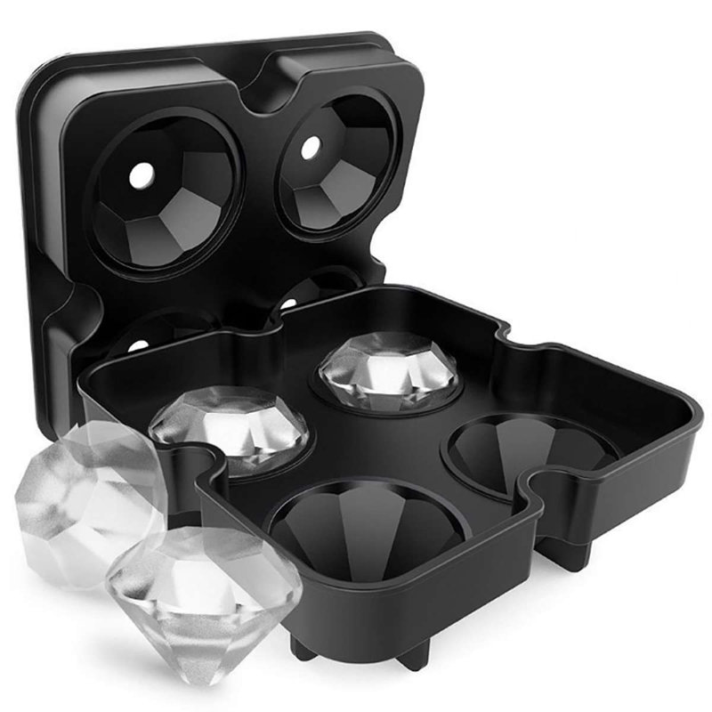 Moule à glaçons en forme de diamant avec 4 plateaux à glaçons en silicone pour refroidir les cocktails au whisky