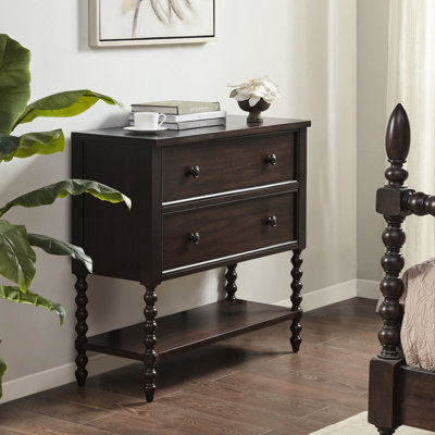Commode - 2 tiroirs, bois massif, objet décoratif avec tiroirs en bois foncé