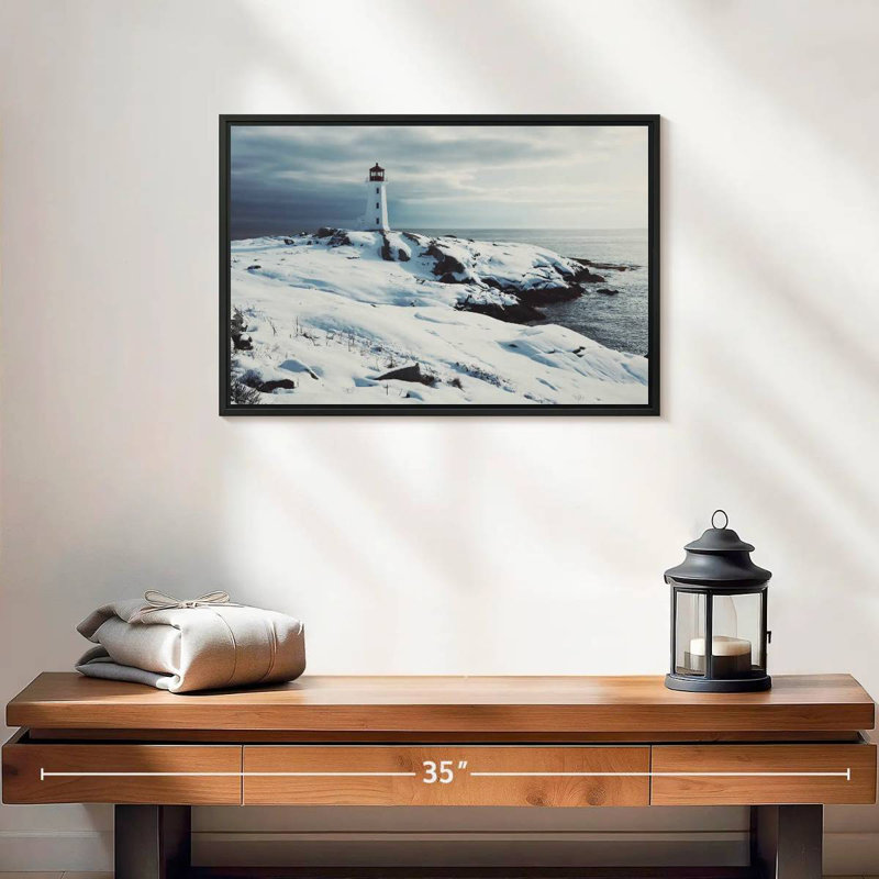Hiver au phare de Peggy Point, 19 po x 13 po, Cadre flottant noir