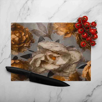 White Flower Glass Chopping Board