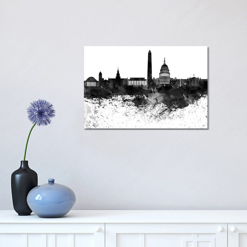 Washington Skyline Black & White Drops 1 Piece Wrapped Canvas Painting, 30.48 cm H x 45.72 cm W