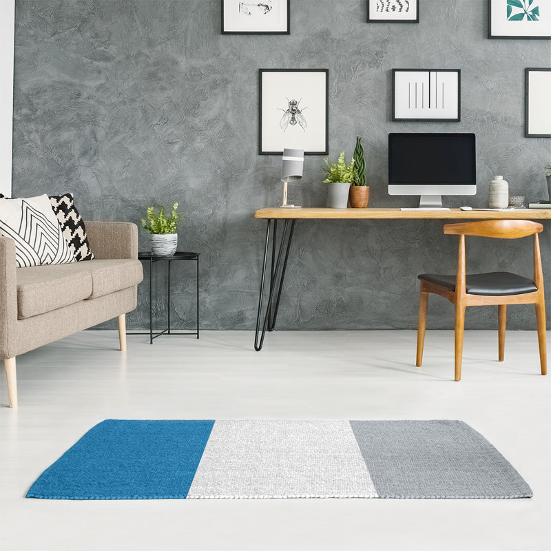 Tapis de détroit à rayures en poly-bleu, Rectangle 9 pi x 12 pi