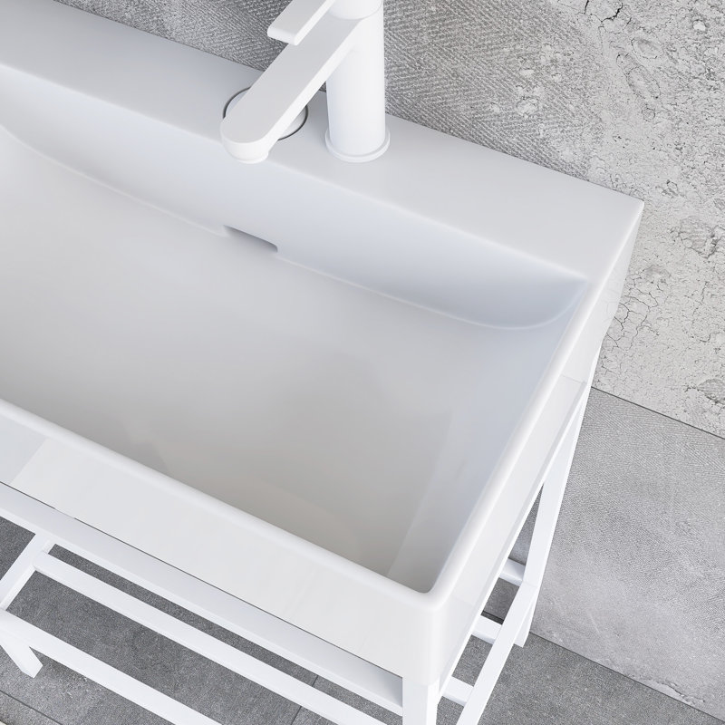Meuble-lavabo 24 po avec lavabo en céramique, Blanc, Blanc