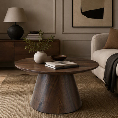 Walnut Wood Grain Round Coffee Table - 23.6 Inches
