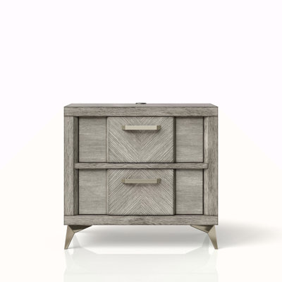 2 Drawer Nightsand In Gray Bookmatched Veneers