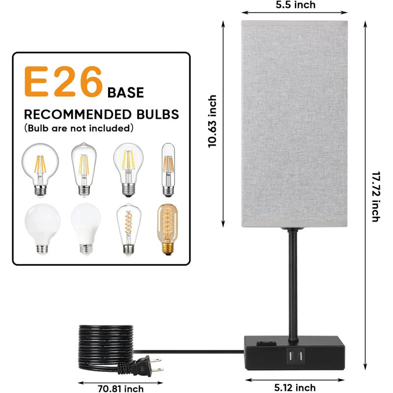 Lampe de table USB en métal Charroux, gris