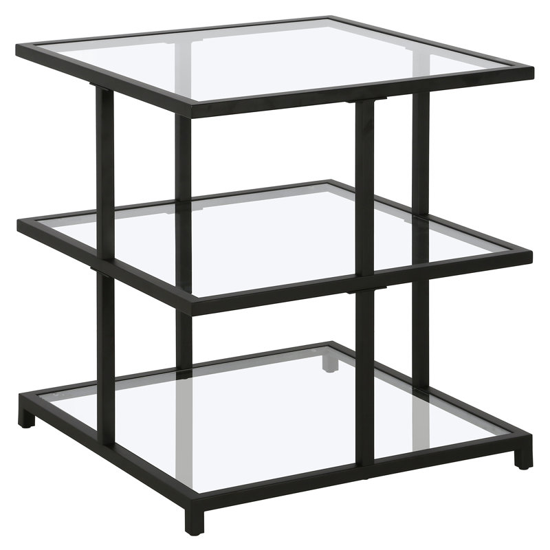 Falito Glass Top Frame End Table, Blackened Bronze